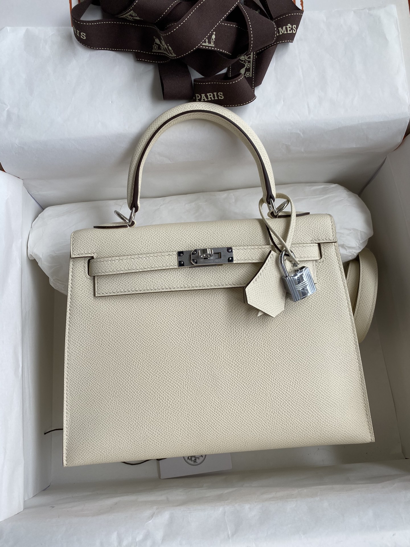 Hermes Kelly 25cm Handbag Shoulder Bag in White Epsom Leather